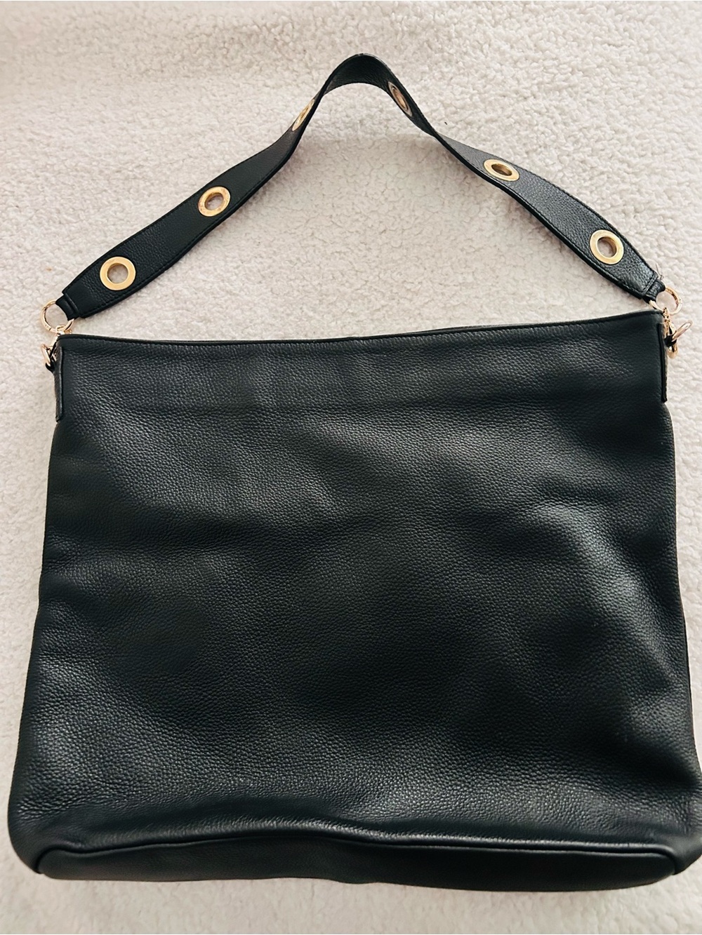 Giorgia Milani Black Leather Shoulder Bag with Grommet Strap